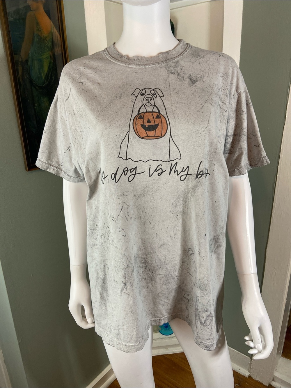3/$12 Comfort Colors My Dog is My Boo Gray Halloween Dog Ghost Tee T-Shirt Large
